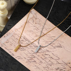 Snake Chain Necklace with Bar Pendant — Stainless Steel