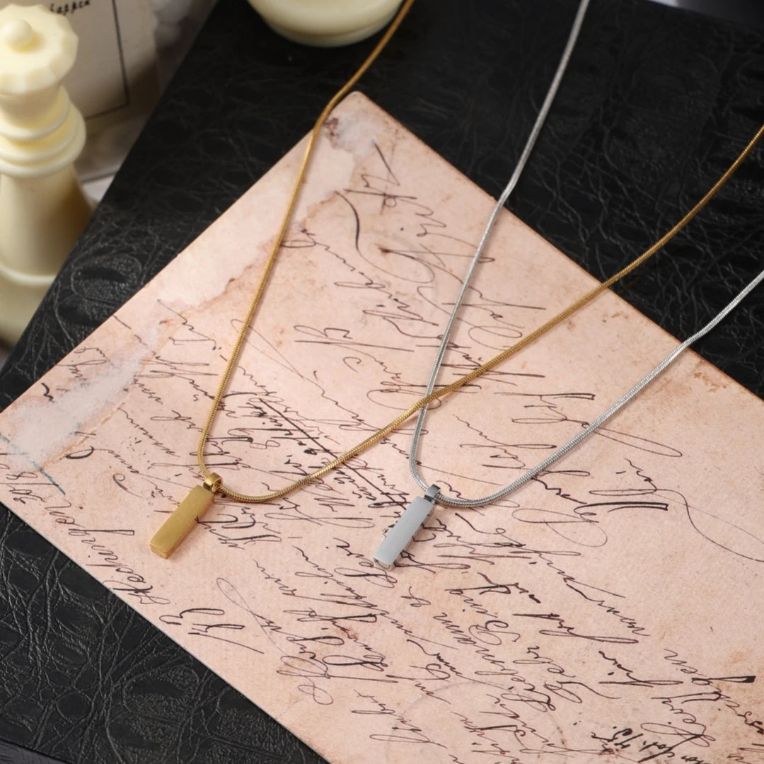 Snake Chain Necklace with Bar Pendant — Stainless Steel