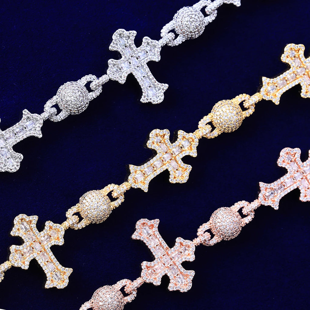 Bubble Letter Iced Out Ball Infinity Cross Necklace for Men Real Gold Plated Bling Cubic Zirconia Hip Hop Jewelry