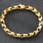 Vintage Punk Stainless Steel Men's Bracelet 7mm Vacuum Plated Cuban Link Chain With Spring Claw Clasp Waterproof
