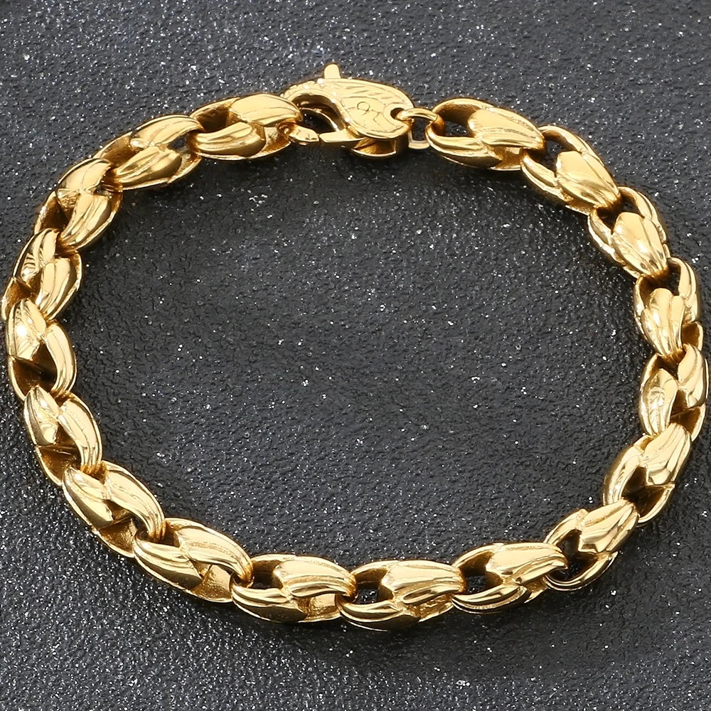 Vintage Punk Stainless Steel Men's Bracelet 7mm Vacuum Plated Cuban Link Chain With Spring Claw Clasp Waterproof