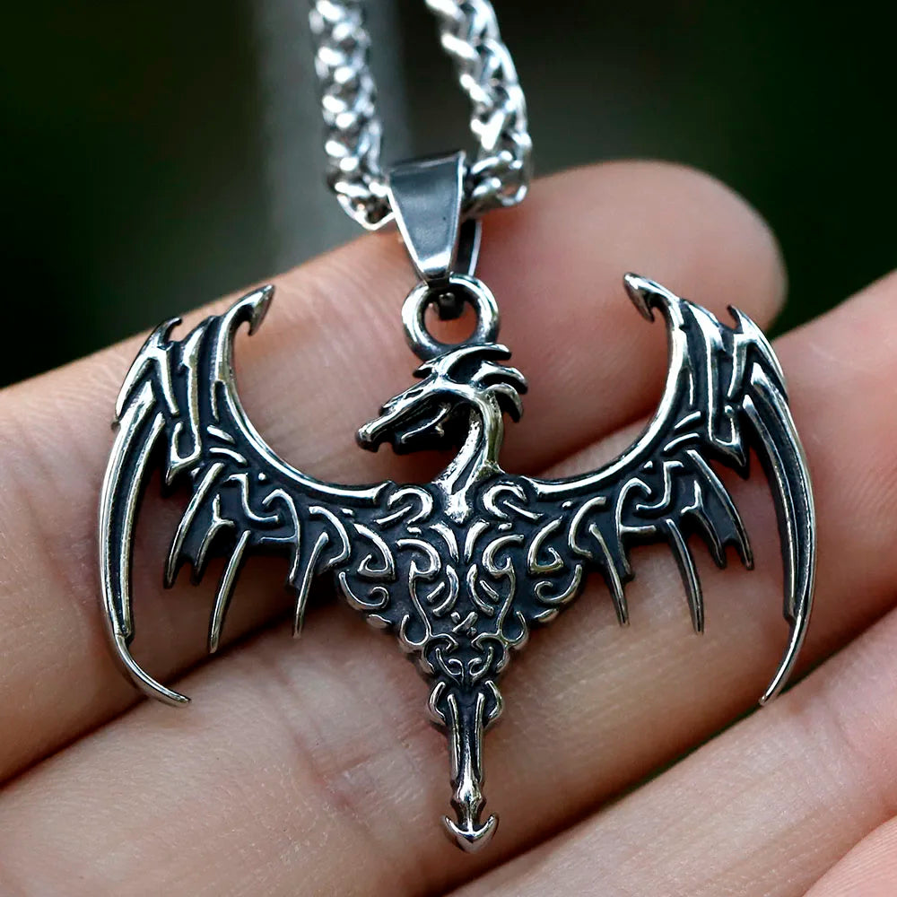 Viking Dragon Stainless Steel Pendant Necklace