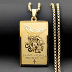 Christian Archangel Saint Michael Protect Us Cross Medal Pendant Necklace Stainless Steel Chain Amulet Jewelry Gift