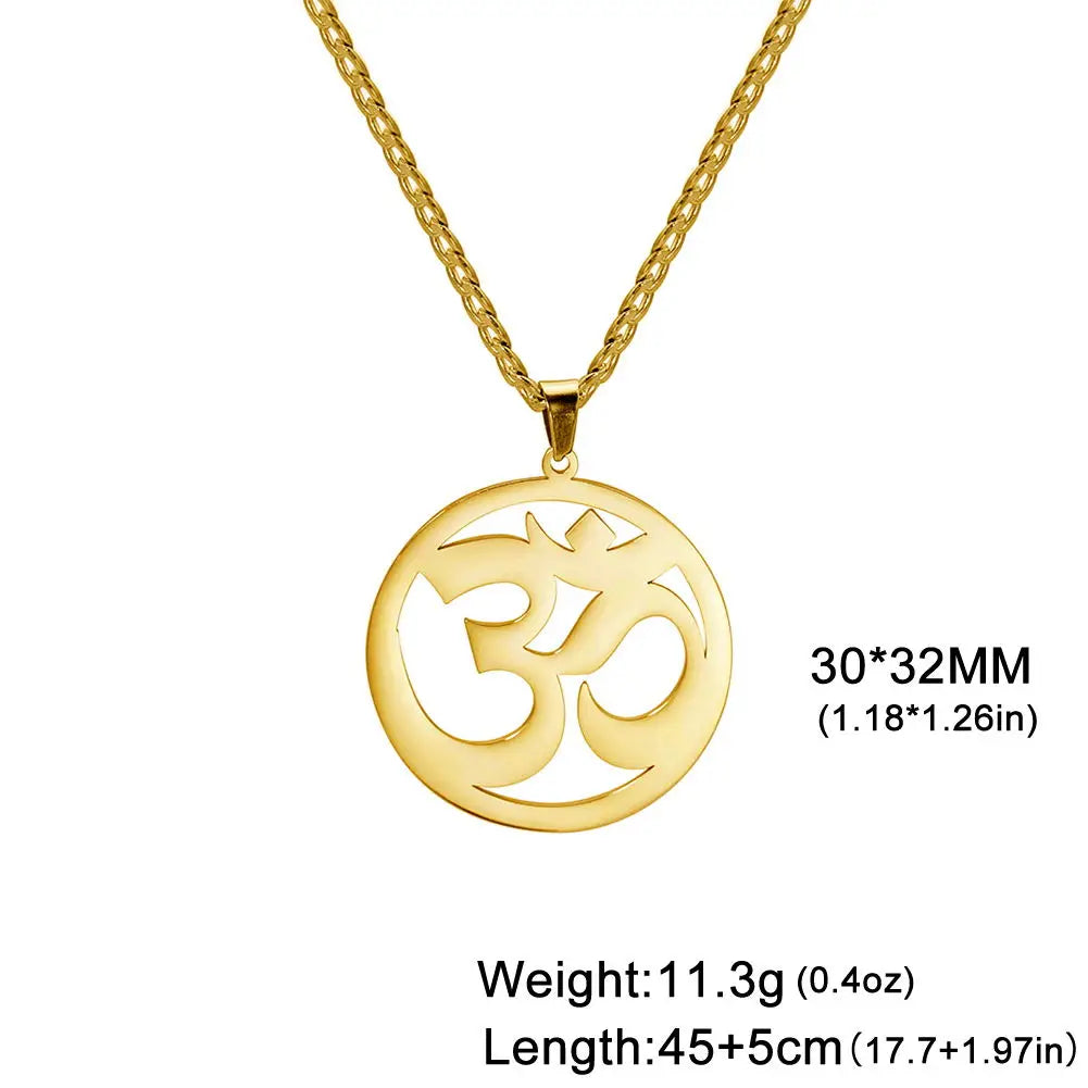 Dawapara India Tamil Om Symbol with Trident Pendant Stainless Steel Necklace Om Shiva Symbol Yoga Vintage Talisman