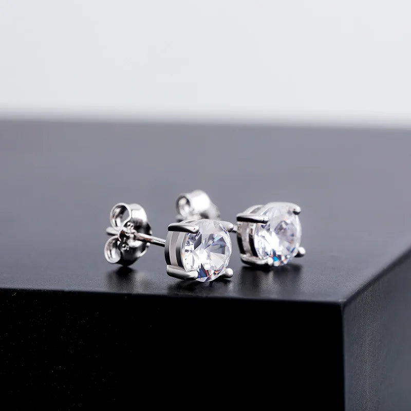 Iced Out Round Zircon Stud Earrings Stainless Steel
