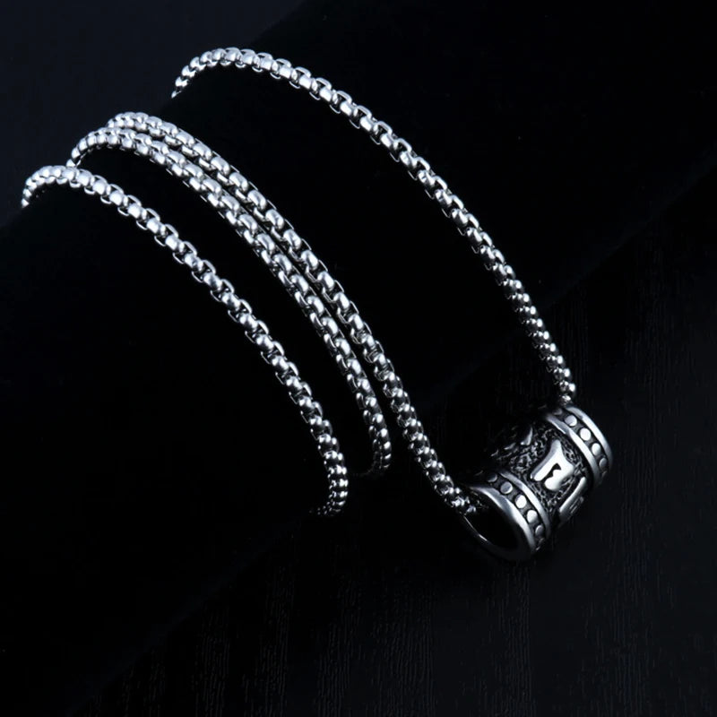 Silver Rune Bead Pendant Necklace Box Chain