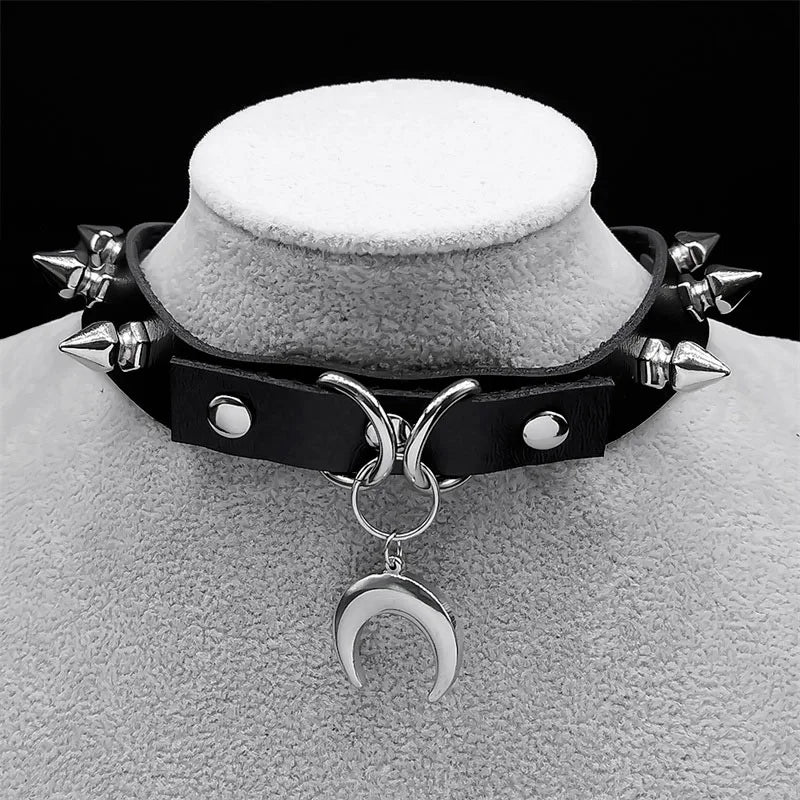 Moon Crescent Black Pendant Necklace — Stainless Steel
