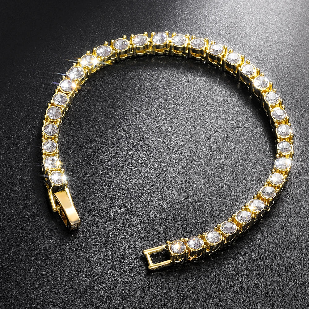 Hip Hop 1Row Tennis Chain Bracelet Selling Bling CZ Iced Out Rhinestone Cubic Zirconia Tennis Chain Bracelets Women Men Jewelry