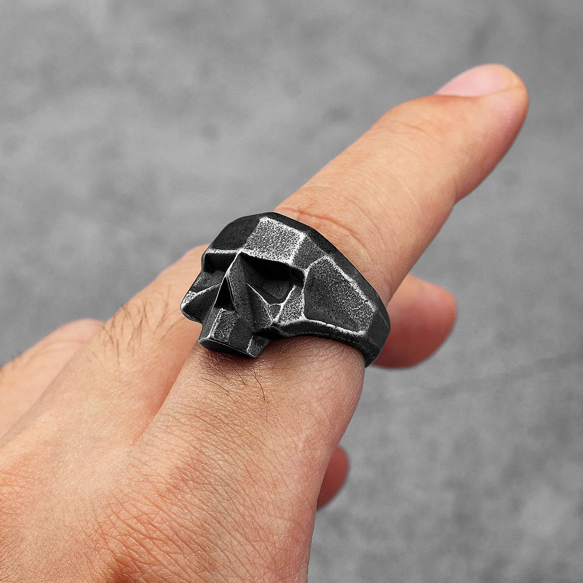 Geometric Cut Skull Ring — Stainless Steel