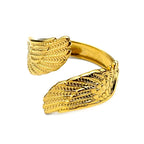 Angel Wing Wrap Open Adjustable Rings for Women Men Stainless Steel Gold Plated Feather Protection Finger Ring Jewelry