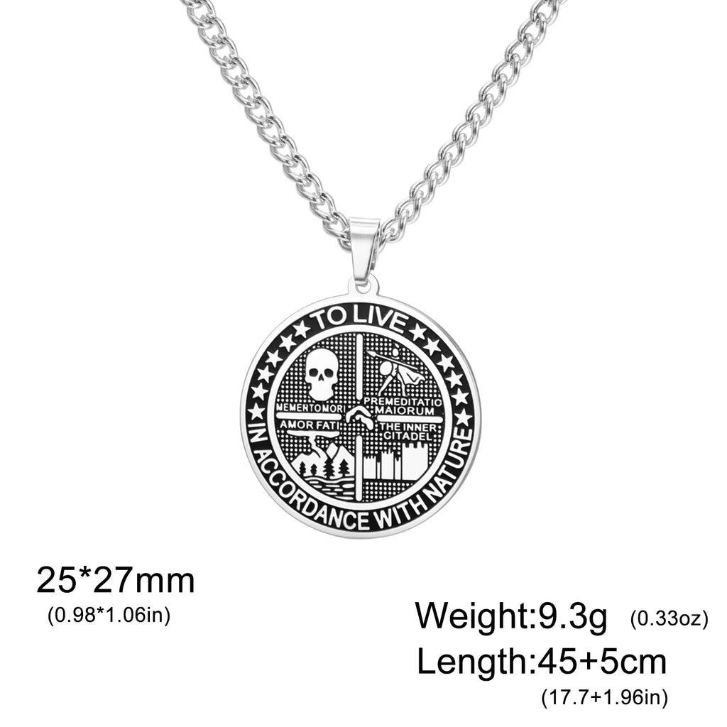 Memento Mori Stoic Medallion Pendant Necklace