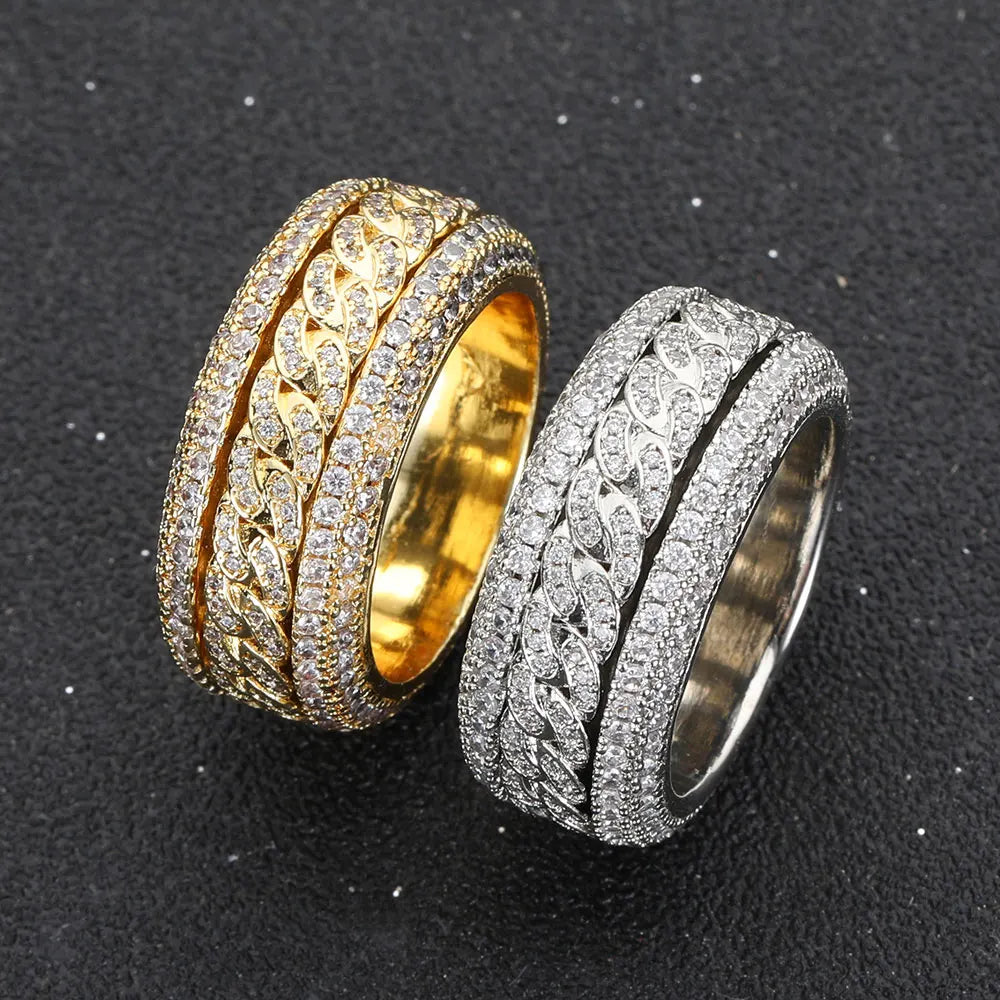 Iced Out Cuban Spinner Ring Stainless Steel
