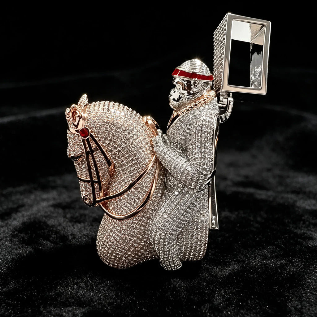 LYEE CYEE Luxury Hip Hop Style Yuan Ma Combination Gorilla Animal Pendant Can Be Paired with Cuban Chain Rap Singer
