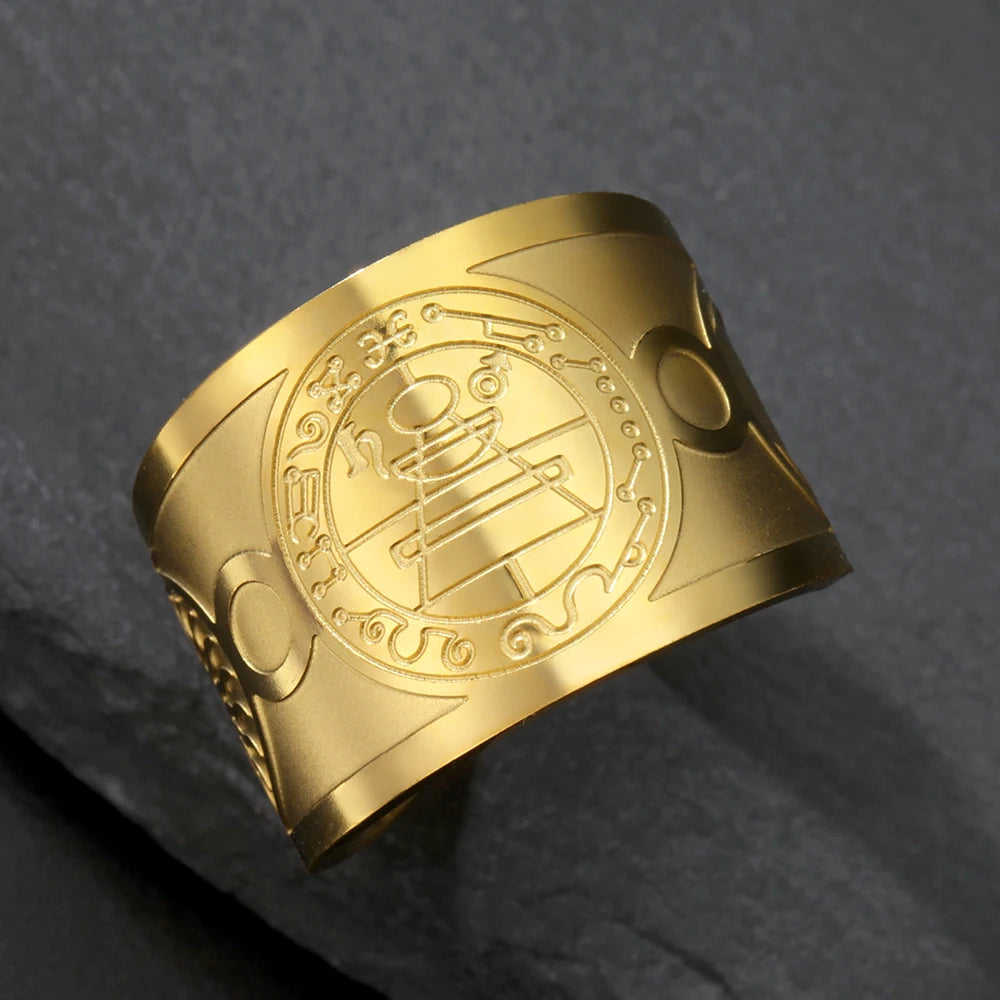 Solomon Seal & Saint Medal Amulet Ring — Stainless Steel