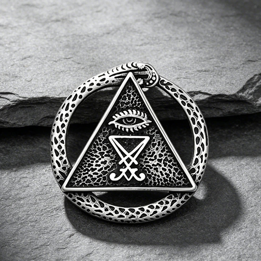 Ouroboros Triangle Eye Pendant Necklace — Amulet, Stainless Steel
