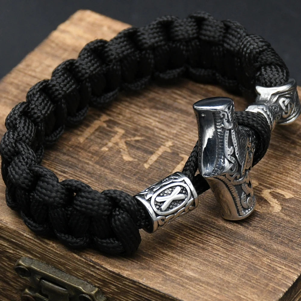 Mjölnir Thor's Hammer Norse Rune Bracelet — Stainless Steel