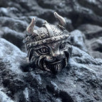 Viking Cat Open Adjustable Ring for Men — Silver-Tone