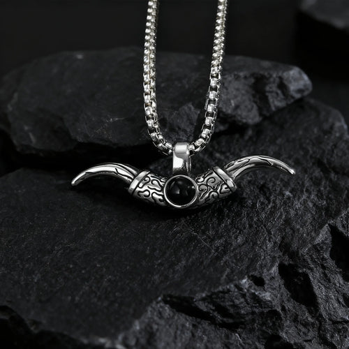 Bull Horn Pendant Necklace — Stainless Steel
