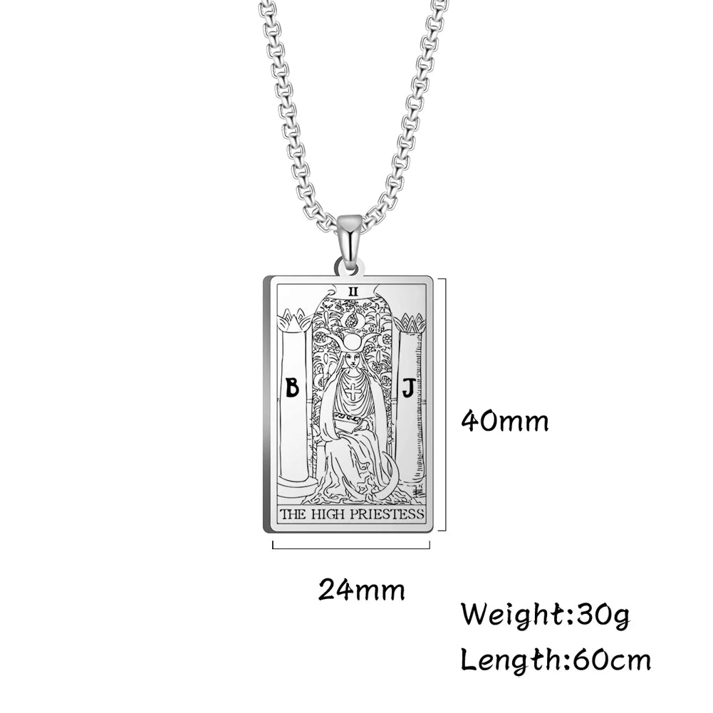 Dawapara The Major Arcana Tarot Cards Vintage Amulet Pendant Necklaces Box Chain Men Jewelry Stainless Steel Golden