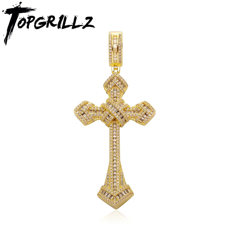 Iced Out Cross Pendant Necklace with Chain Type Options