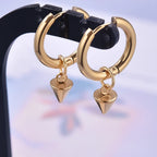 Spike Cone Drop Huggie Hoop Earrings for Men — Stainless Steel