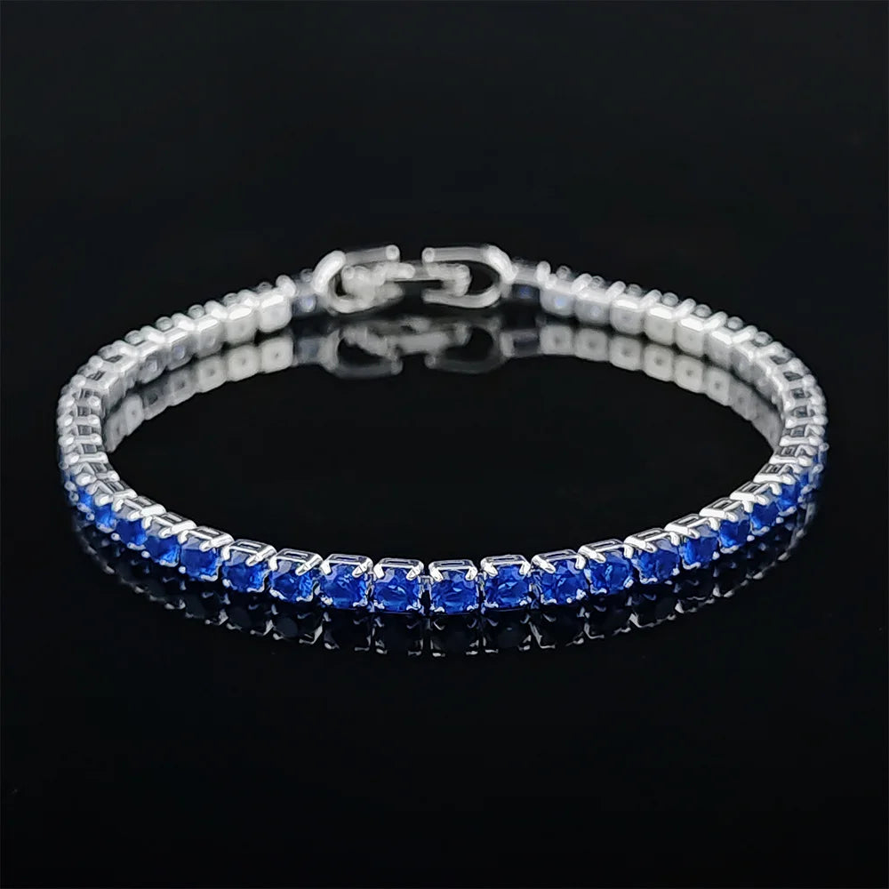 Rose Gold Silver Color 3mm 4mm 5mm Pink Blue Green Red Tennis Bracelet Bangle for Women Wedding Fashion Jewelry Party