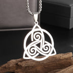 Silver Color Stainless Steel Pattern Witch Knot Pendant Necklace Celtic Knot Lucky Jewelry Christmas Gift for Friends Family