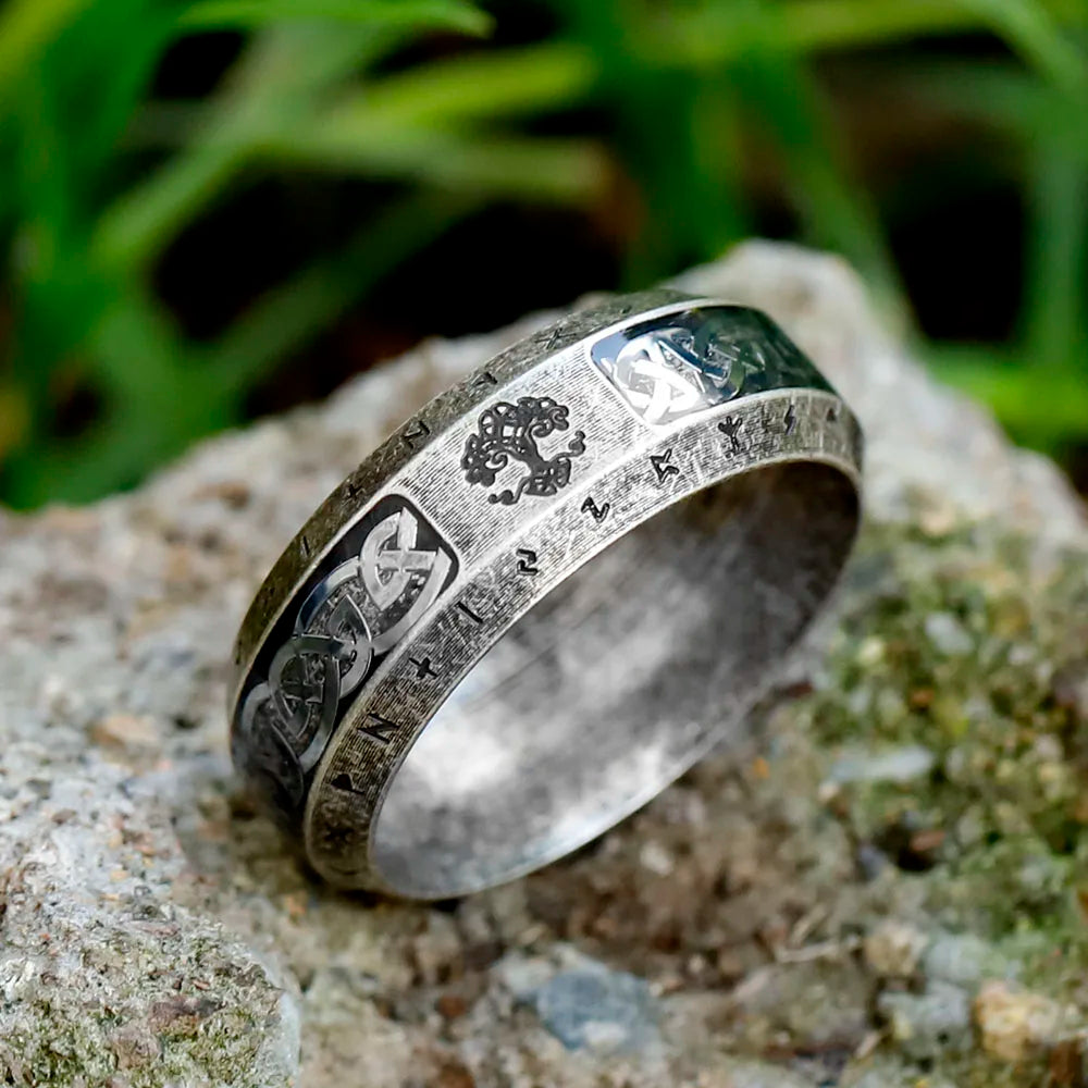 2023 new Special Design Stainless Steel Viking Ring Runes Tree of Life Ring For Men Vintage Celtic Knot Rune Vintage Jewelry