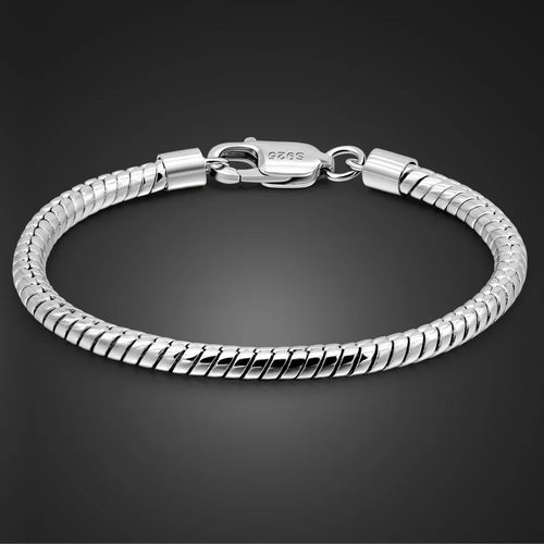 3MM Round Snake Chain Bracelet — 925 Sterling Silver
