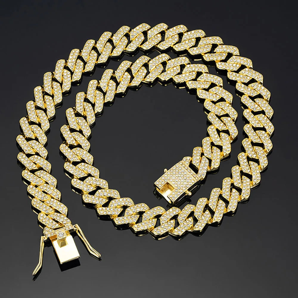 Iced Out Square Cuban Chain 14mm — Gold