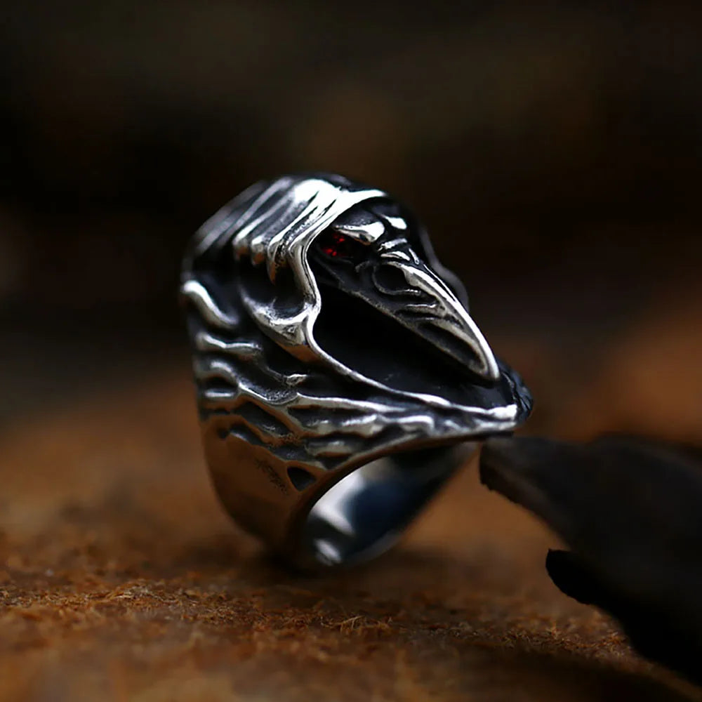 Unique Design Vintage Olecranon Crow Grim Reaper Skull Zircon Rings For Men Boys Punk Creative Personality Jewelry
