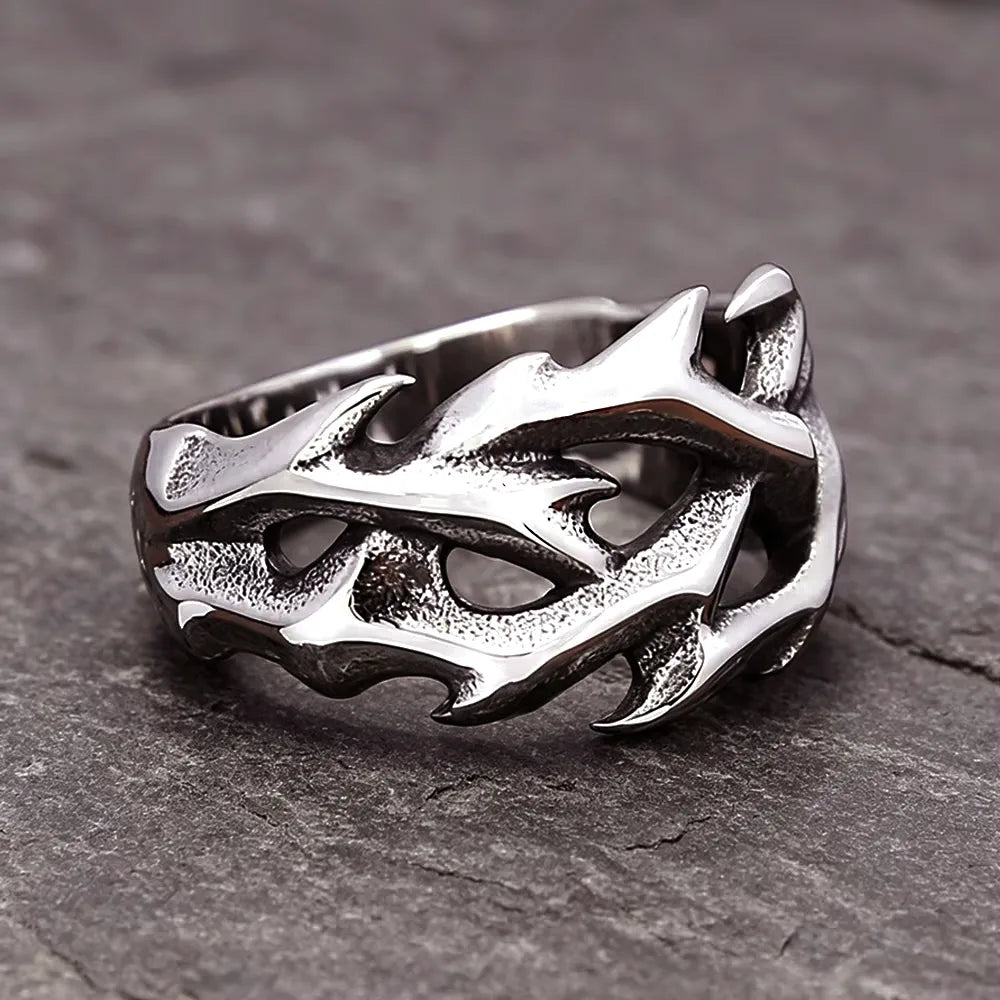 Simple Hollow Crown Of Thorns Stainless Steel Ring Gothic Punk Design Inspired Ring For Men Women Biker Fashion Jewelry