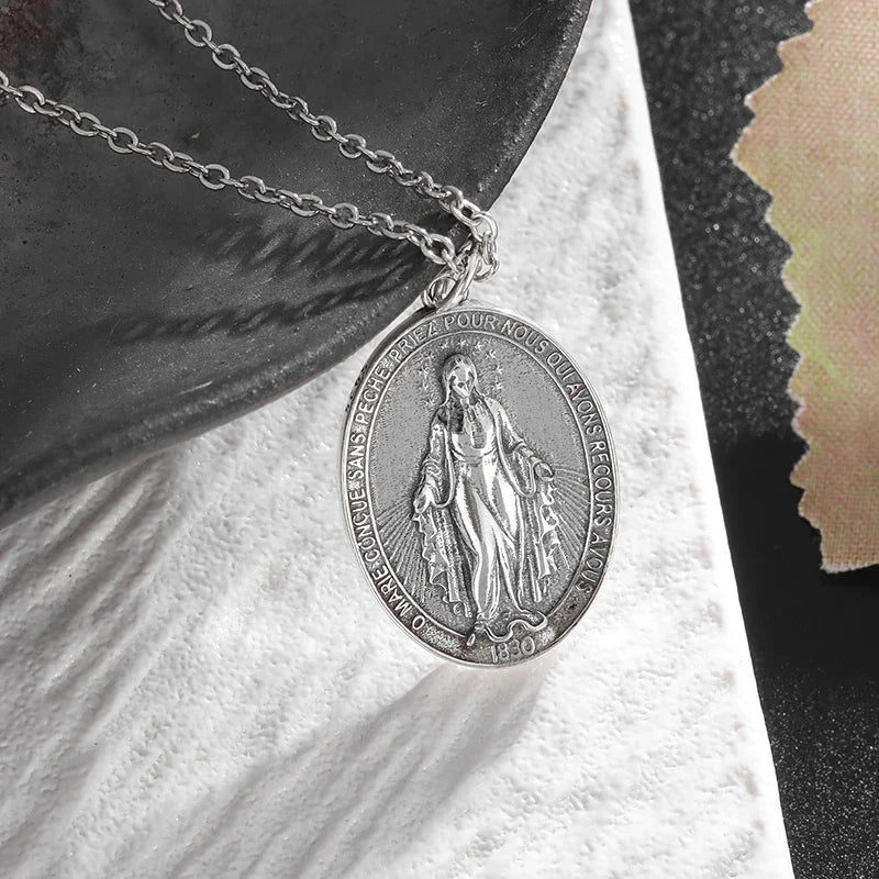 Stainless Steel Christian Virgin Mary Pendant Our Lady of Guadalupe Necklace Women's Religious Lucky Amulet Jewelry Gift