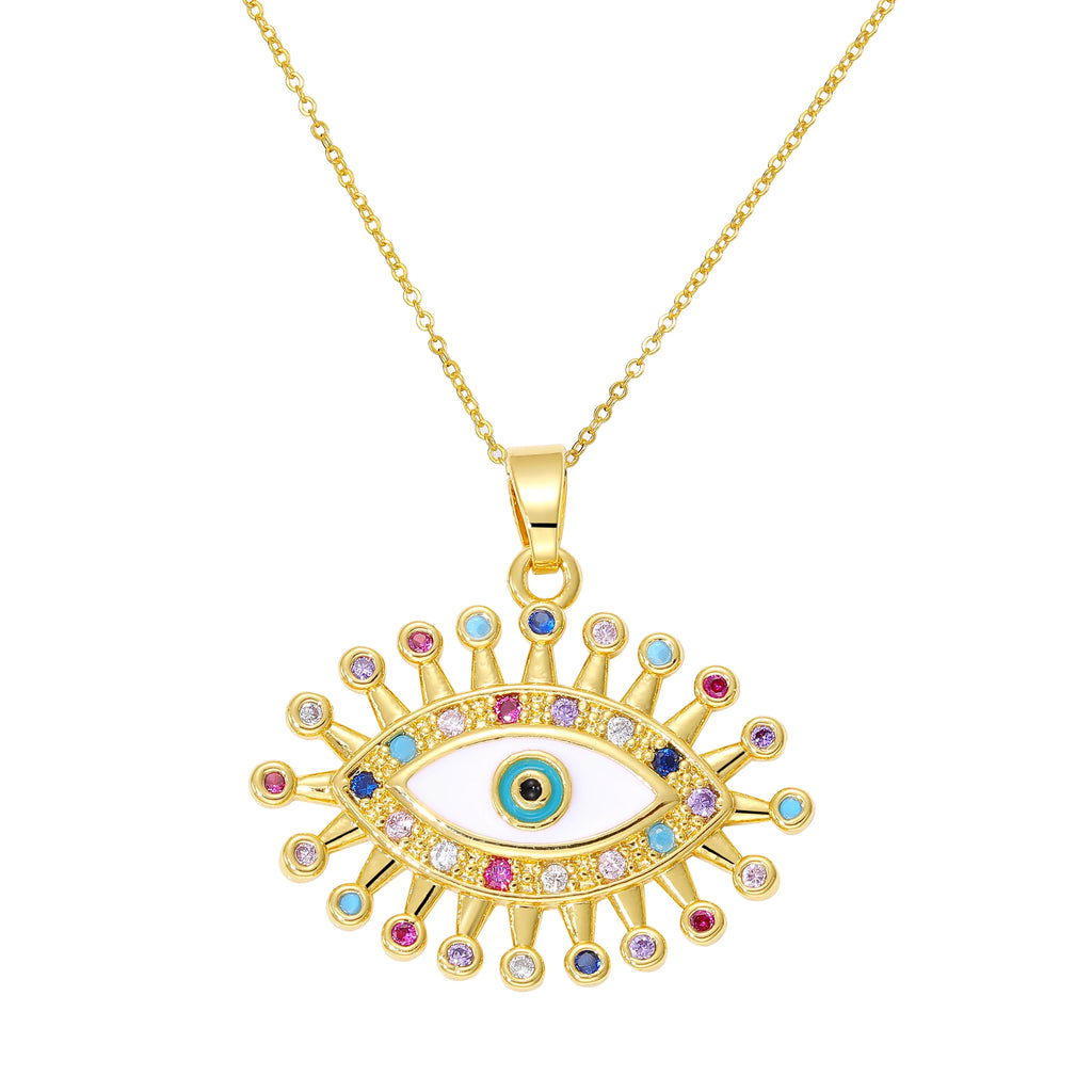 Iced Out Evil Eye Hamsa Hand of Fatima Necklace — Copper Alloy