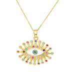 Iced Out Evil Eye Hamsa Hand of Fatima Necklace — Copper Alloy
