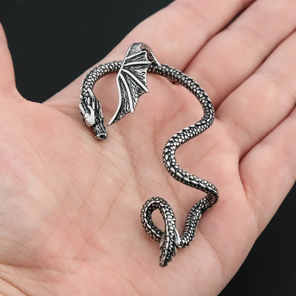 Dragon Steel Earrings Vintage Winged Punk Cuff