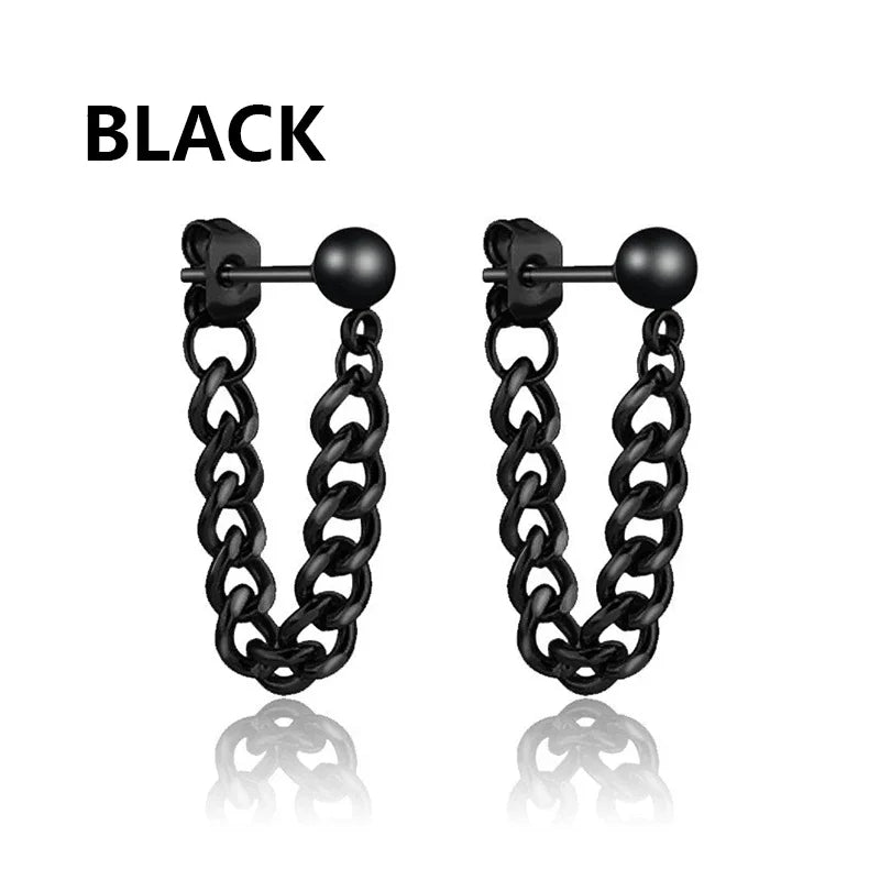 Feather Dangle Huggie Hoop Earrings for Men — Stainless Steel
