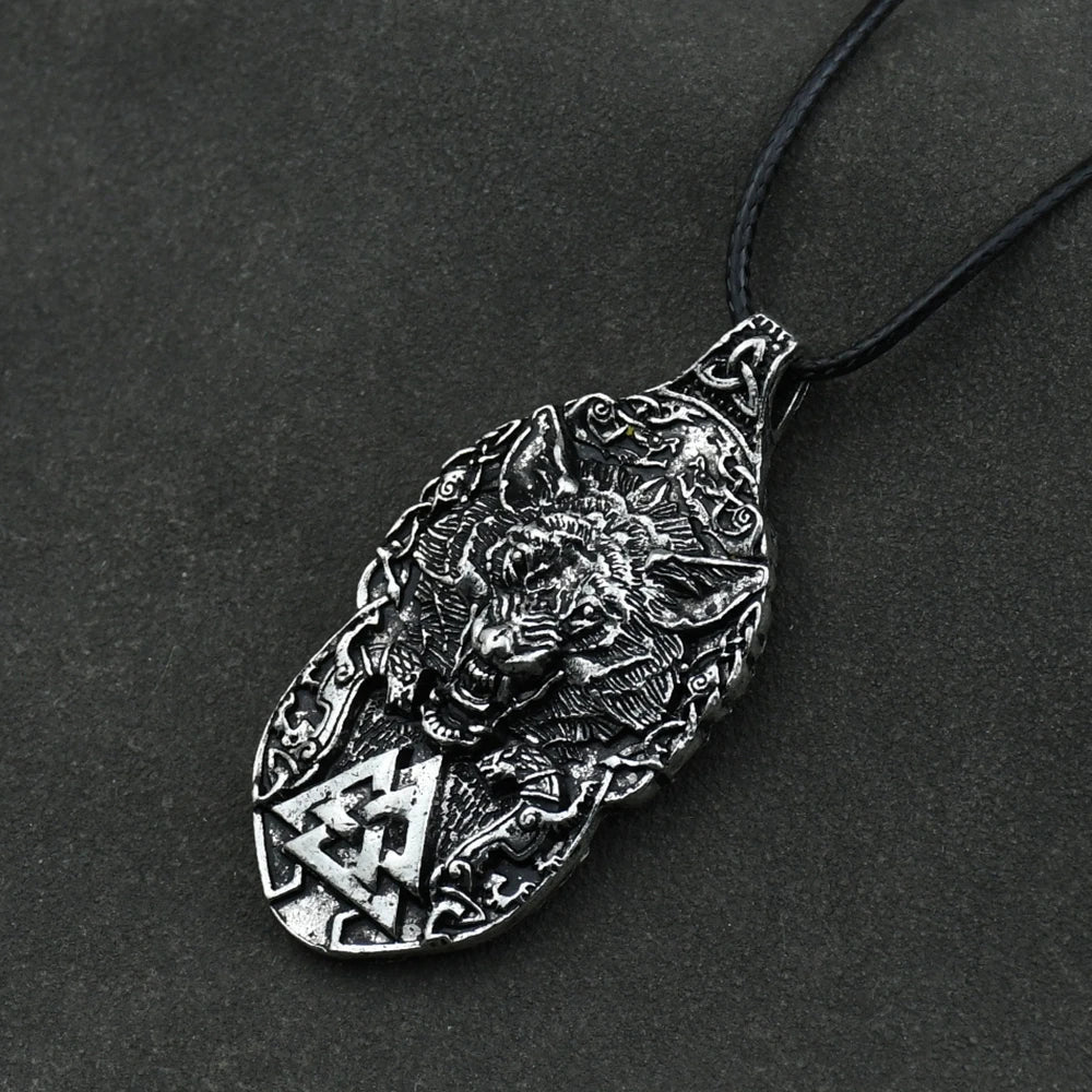 Wolf Head Triskelion Pendant Necklace — Zinc Alloy