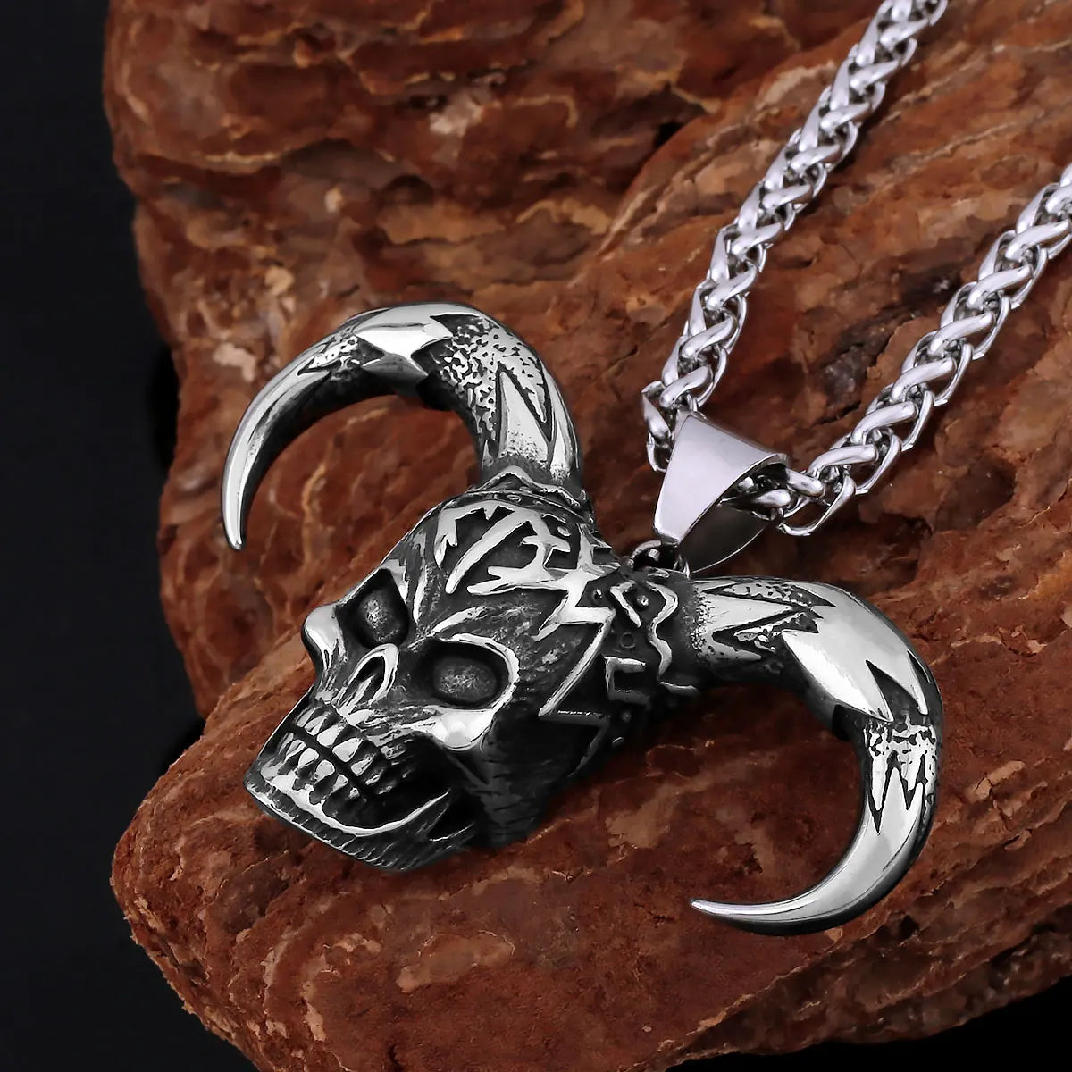 Viking Ghost Skull Pendant Necklace — Stainless