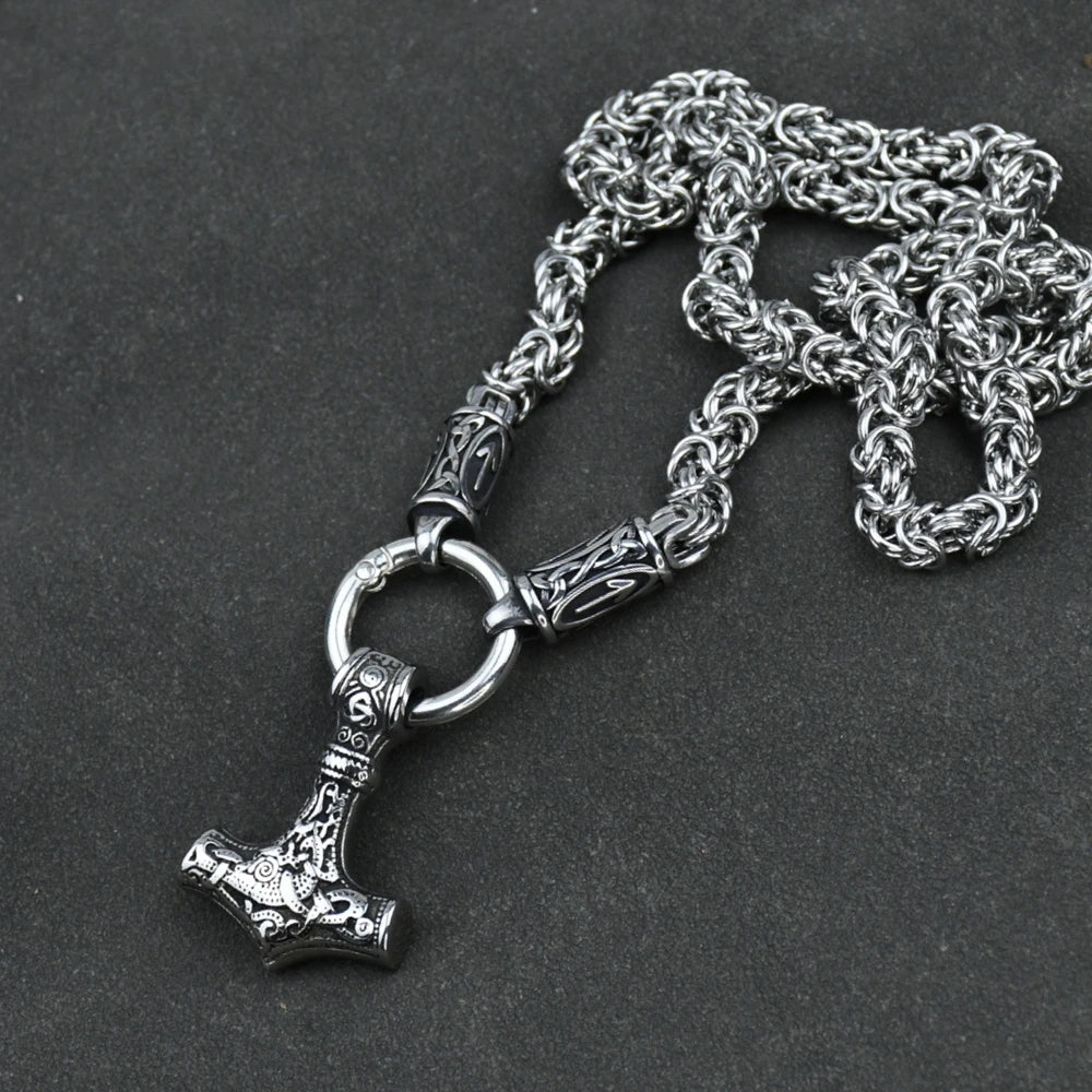 Viking amulet Jewelry Nordic viking rune with thor hammer pendant necklace with stainless steel -king chain