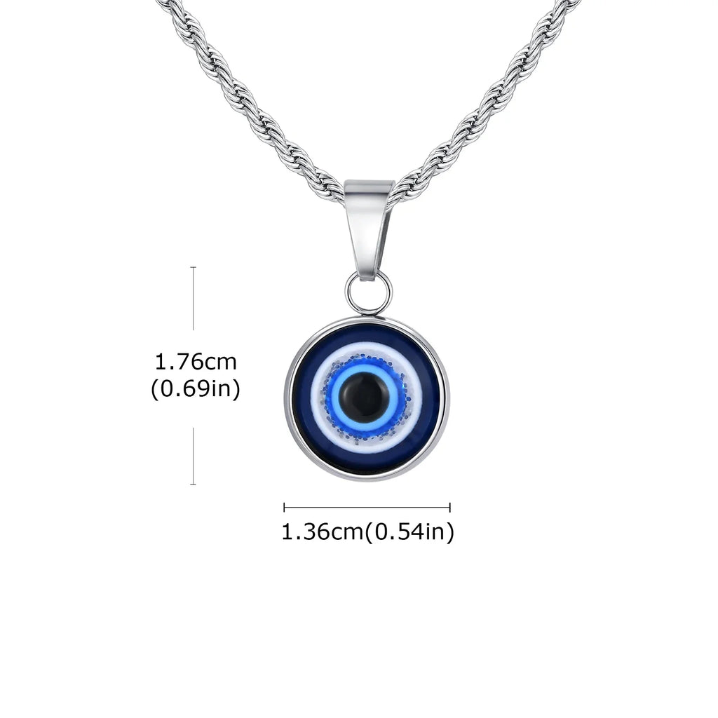 Stainless Steel Turkish Evil Eye Necklaces for Men, Blue Eye Round Pendant Necklace, Ethnic Collar Jewelry