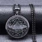 Seal of Seven Archangels Medal Stainless Steel Glass Necklace Seal of Solomon Talisman Necklace Protection Jewelry