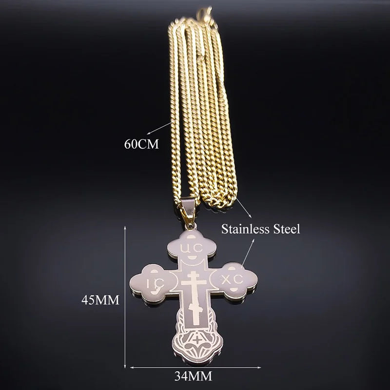 Stainless Steel Orthodox Cross Necklace Minimalist Latin Cross Budded Russian Slavic Christian Serbian Talisman