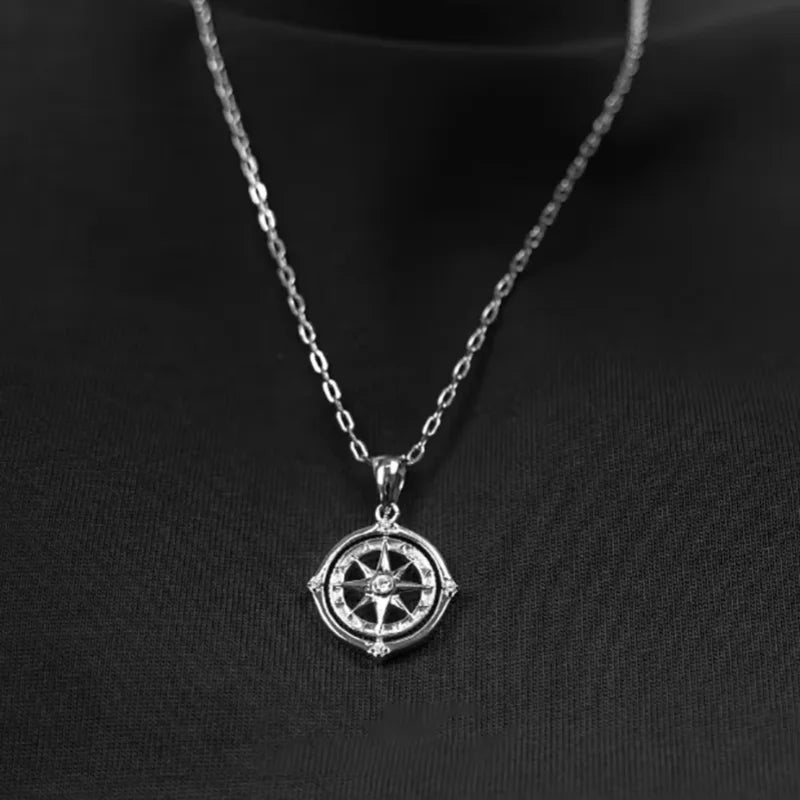 Rotating Compass Pendant for Men Boys,Hip-hop Round Shape Pendant Necklace North Star Anchor Medal,Vintage Punk Jewelry