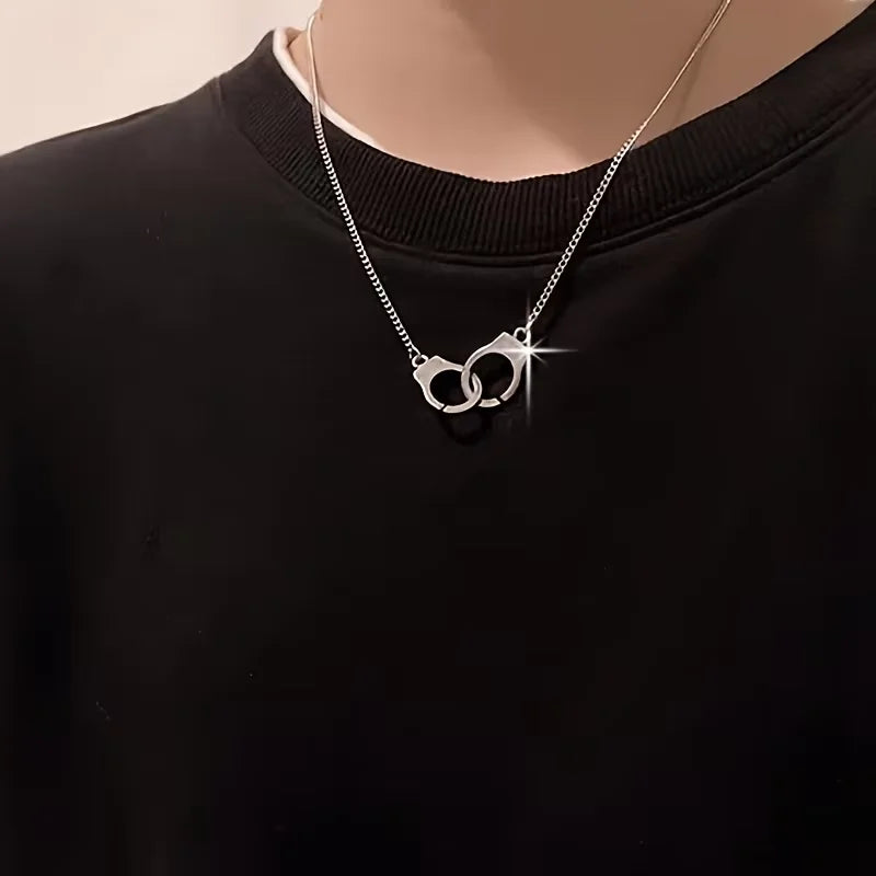 New Arrival Handcuffs Pattern Silver Color Unisex Necklace Pendant High Quality Titanium Steel Funny Special Punk Party