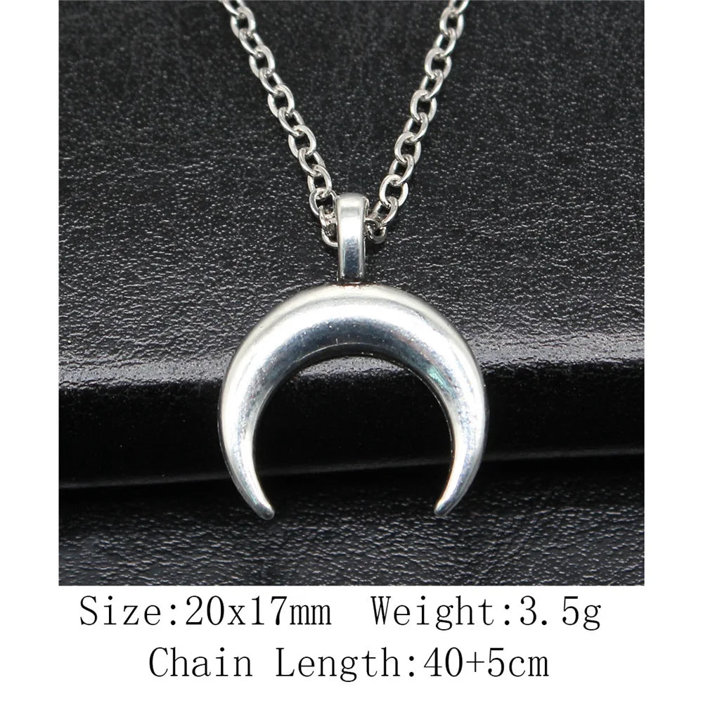 Witch Horn Crescent Moon Pendant — Stainless Steel