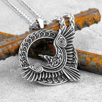 Nordic Odin Crow Skull Pendant Necklace Gothic Stainless Steel Raven Skull Compass Rune Necklace for Men Punk Jewelry