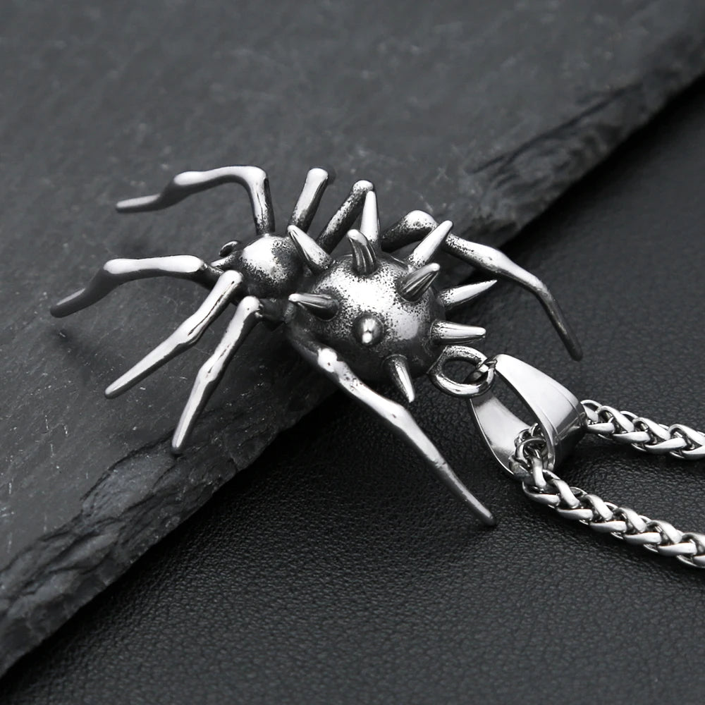 Gothic Vintage Stainless Steel Spider Pendant Fashion Punk Unique Animal Necklaces For Men Women Party Jewelry