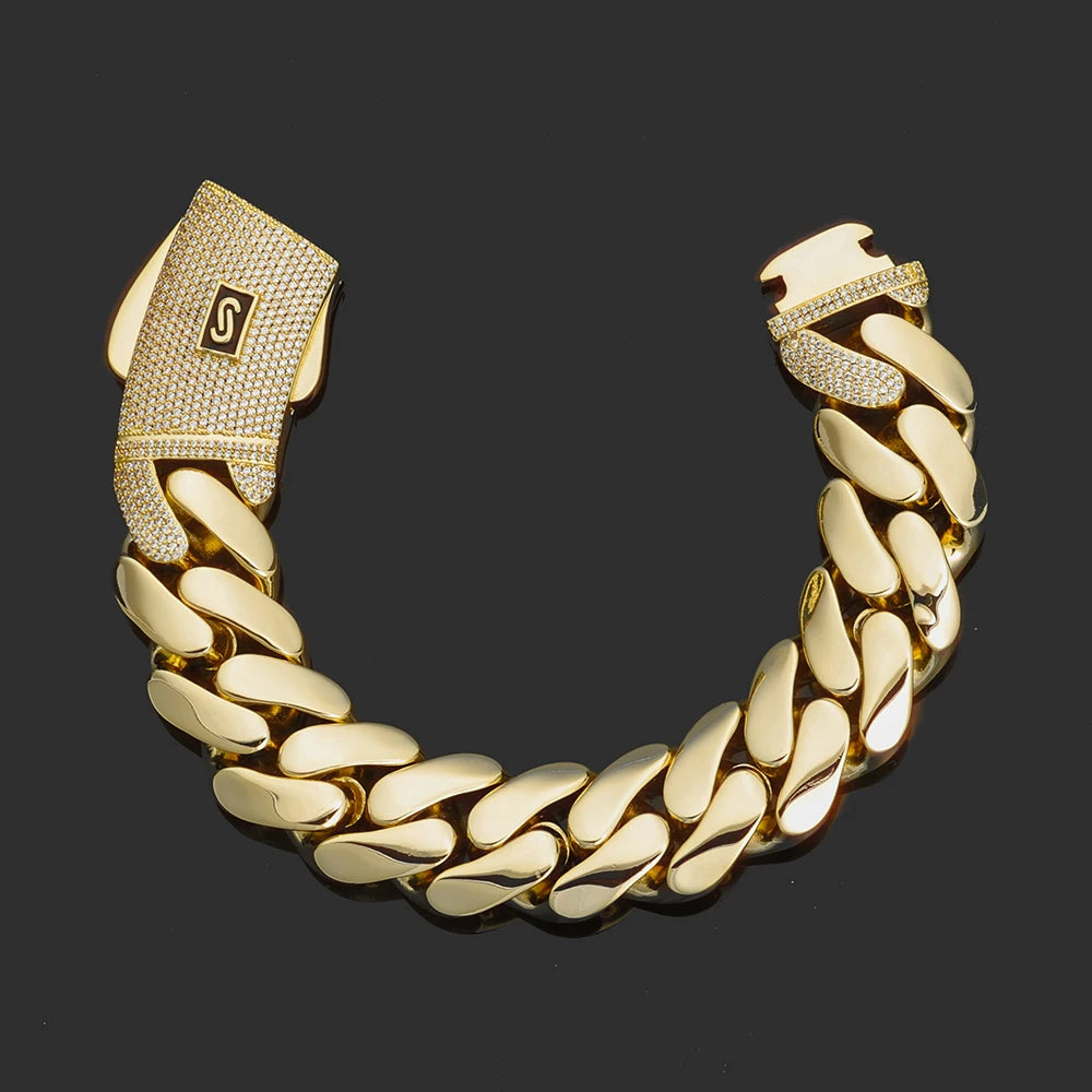 NY Hip Hop Jewelry Multiple Sizes Monaco Chain 14K Gold Plated 6/8/10/12/15MM Cuban Link Necklace for Men Party Gift