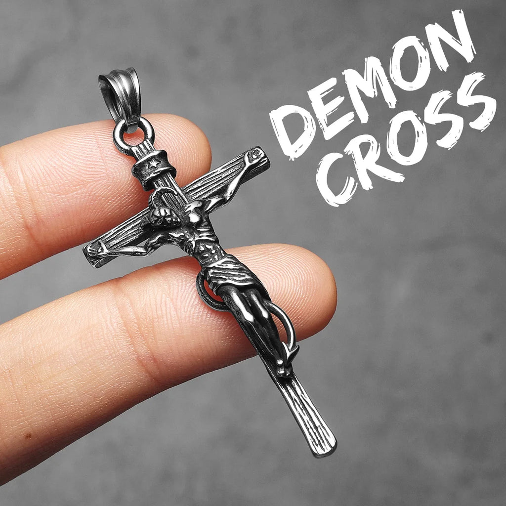Cross Demon Pendant Necklace Stainless Steel